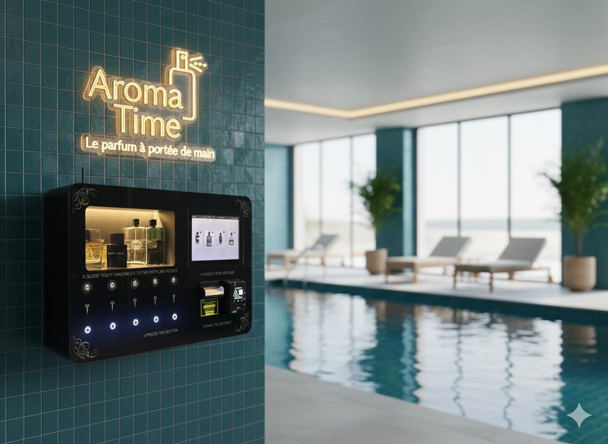 Entrée d'établissement parfumée par un distributeur sprays parfum