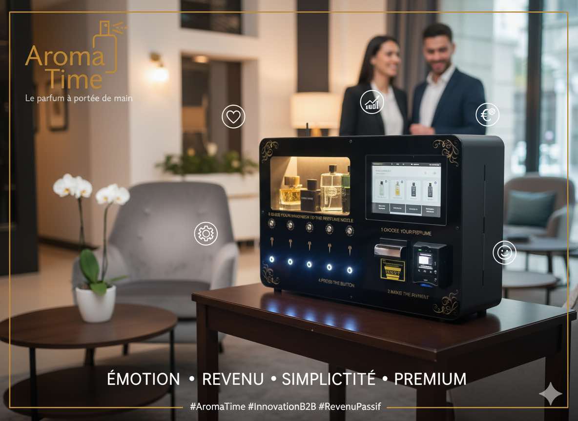 Distributeur de sprays de parfum Aroma Time dans un établissement professionnel