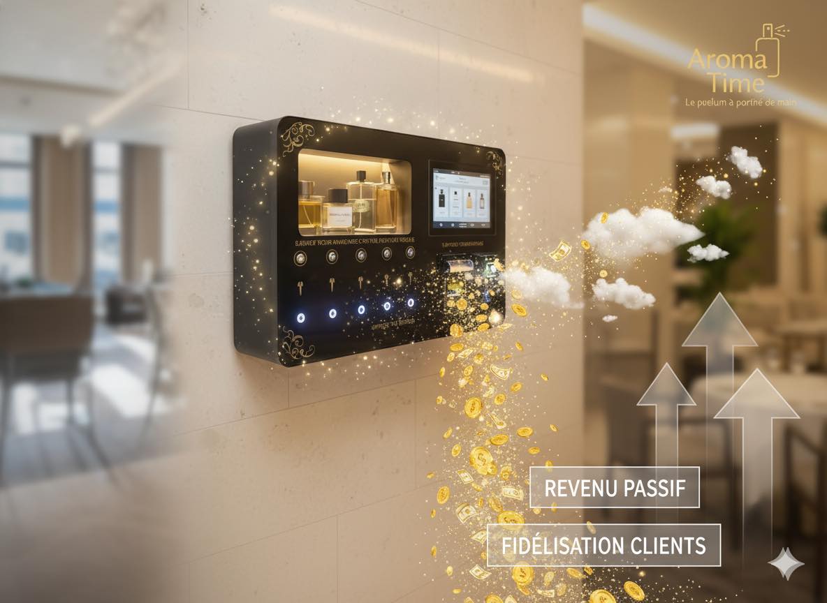 Distributeurs de sprays de parfum Aroma Time installés dans un établissement professionnel